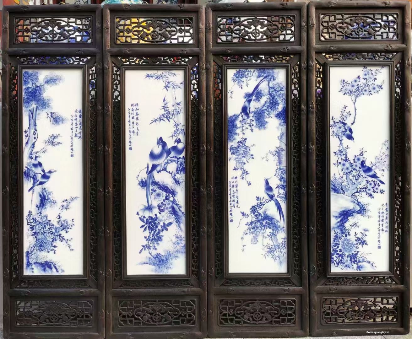 Tranh tứ quý vẽ tay men lam