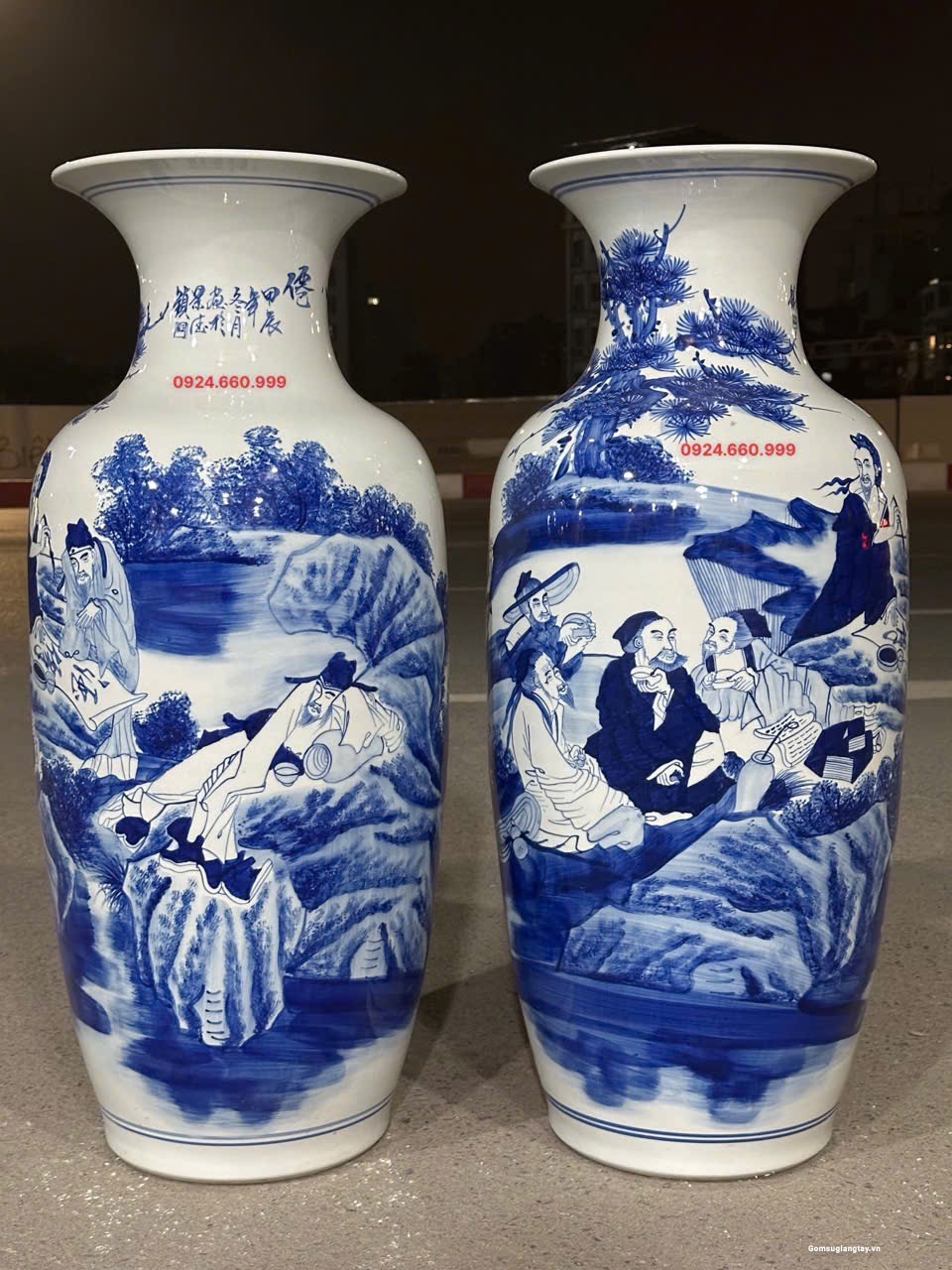 Lộc bình dáng bí cao 83 cm vẽ tay