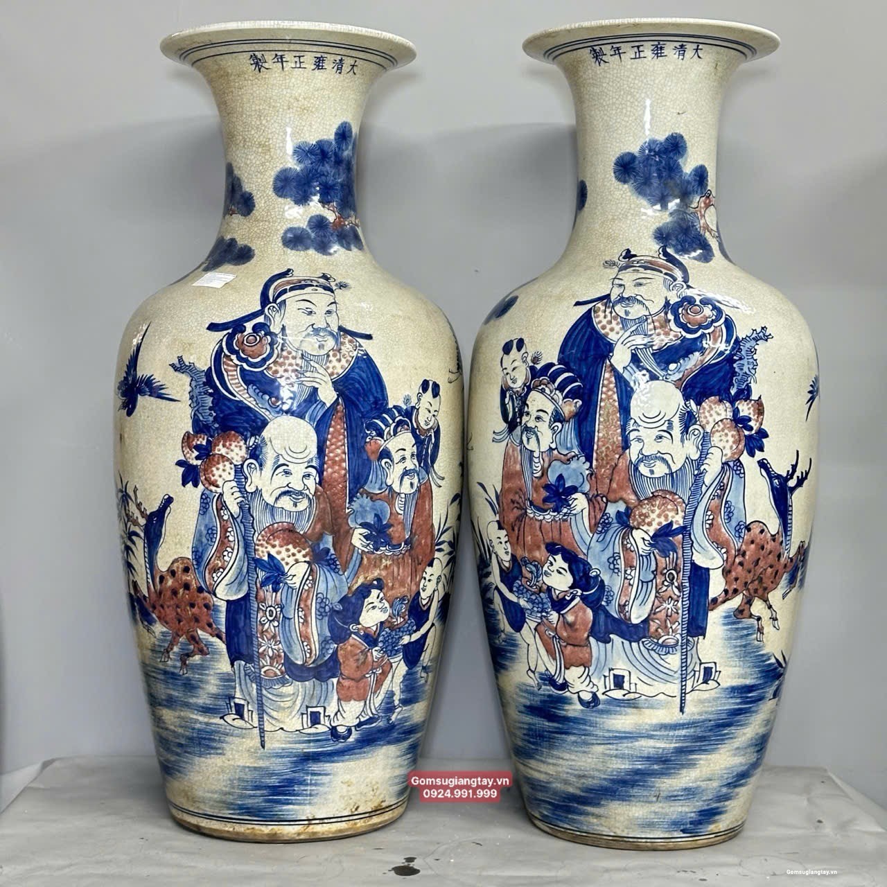 Đôi Bình Vẽ Tay Giả Cổ Cao 76 cm