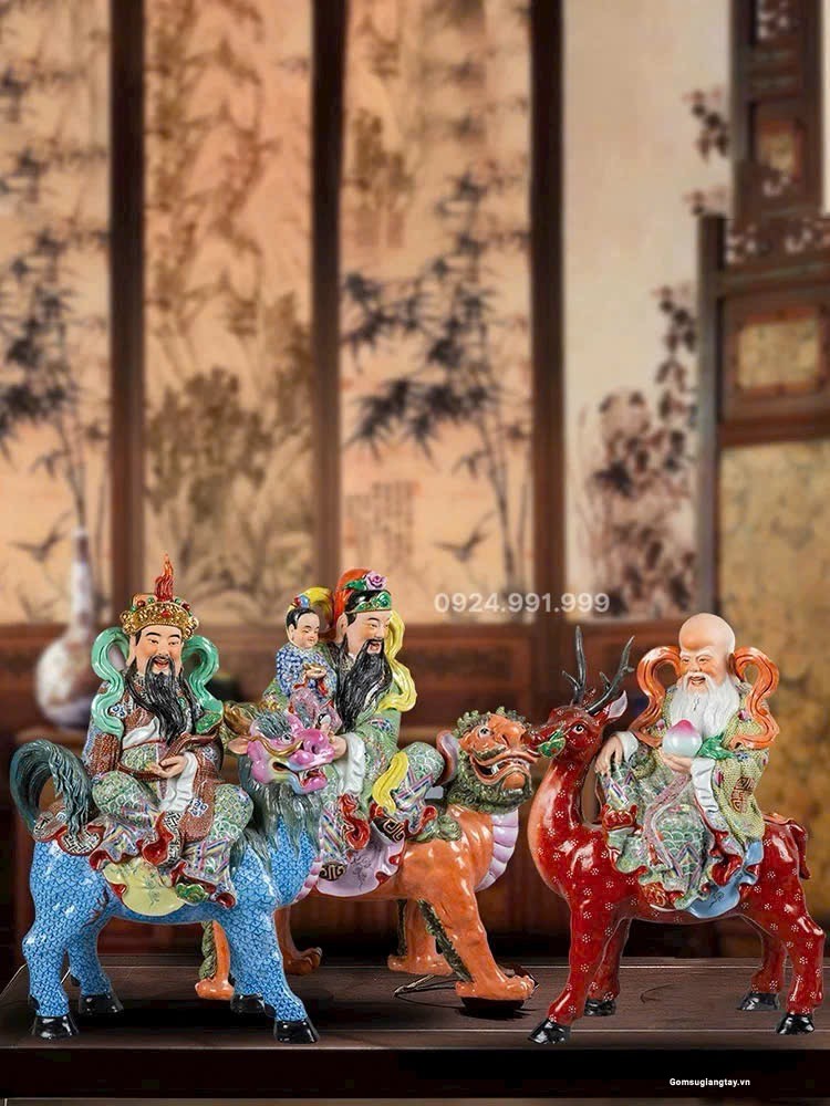 Bộ Tam Đa phúc lộc Thọ cưỡi thú