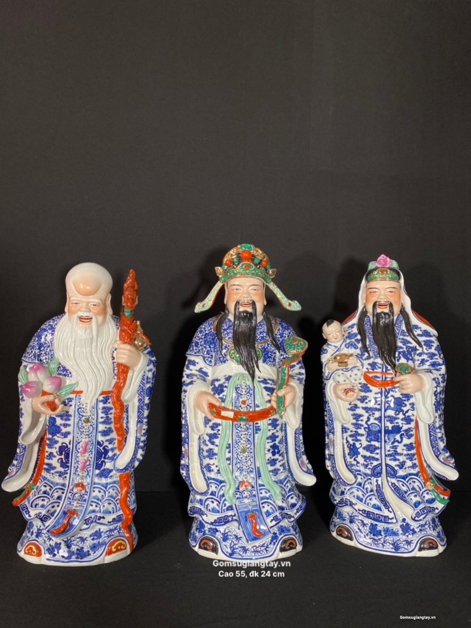 Bộ tam đa phúc lộc thọ men chàm hàng kỹ